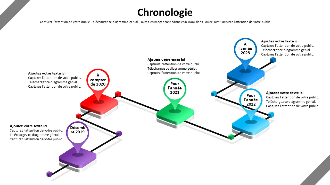 Chronologie séquentielle linéaire avec des années Diapositives PowerPoint pour les présentations professionnelles