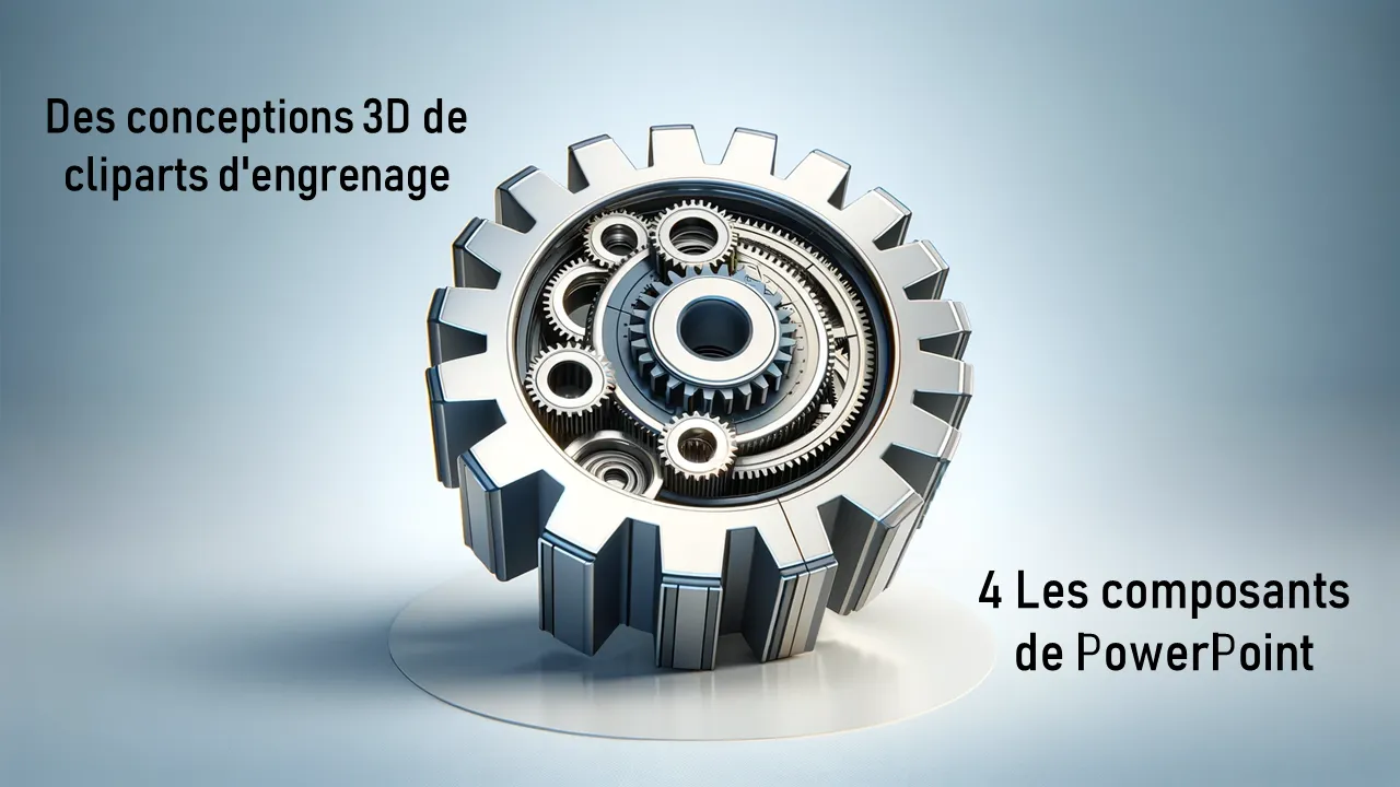 Conceptions de clipart d'engrenage 3D avec 4 composants pour Powerpoint