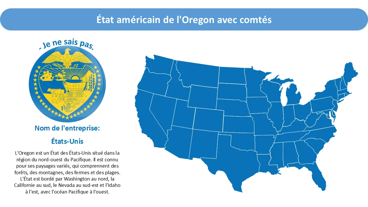 État américain de l'Oregon avec les comtés Modèle PowerPoint de carte PowerPoint pour les présentations professionnelles