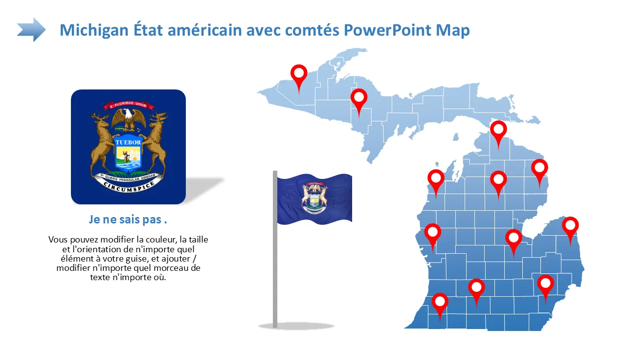 État du Michigan avec les comtés Modèle PowerPoint de carte PowerPoint pour présentations professionnelles