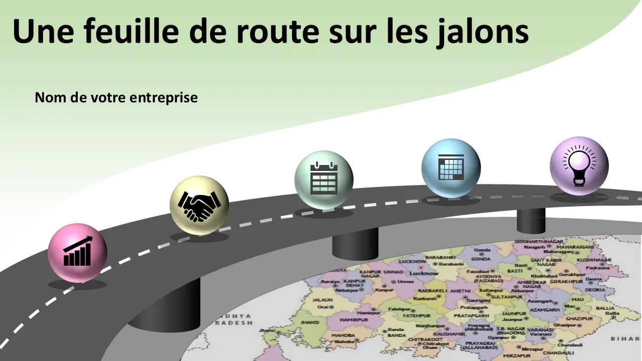 Jalons Feuille de route Cadre de planification stratégique Orientation commerciale Atteindre les objectifs Préparation Modèle PowerPoint pour les présentations professionnelles
