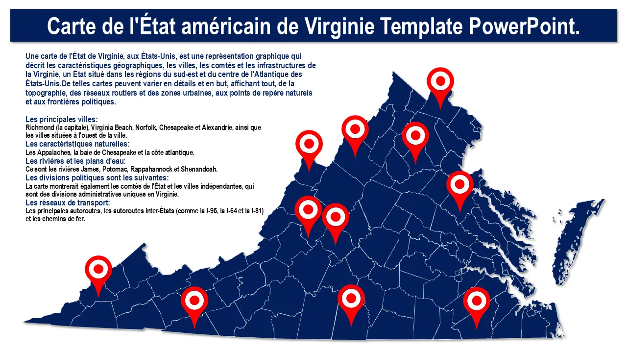 Modèle PowerPoint de carte de l'état des États-Unis de Virginie pour les présentations professionnelles