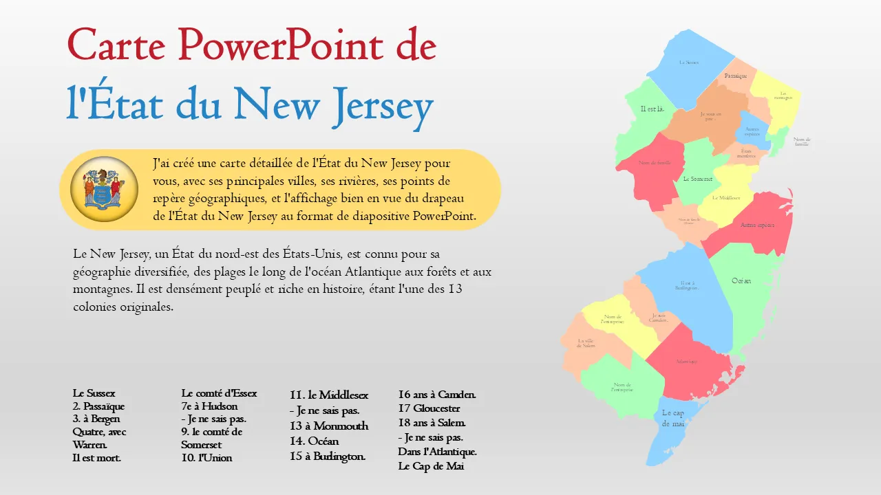 Modèle PowerPoint de carte PowerPoint de l'État du New Jersey pour présentations professionnelles