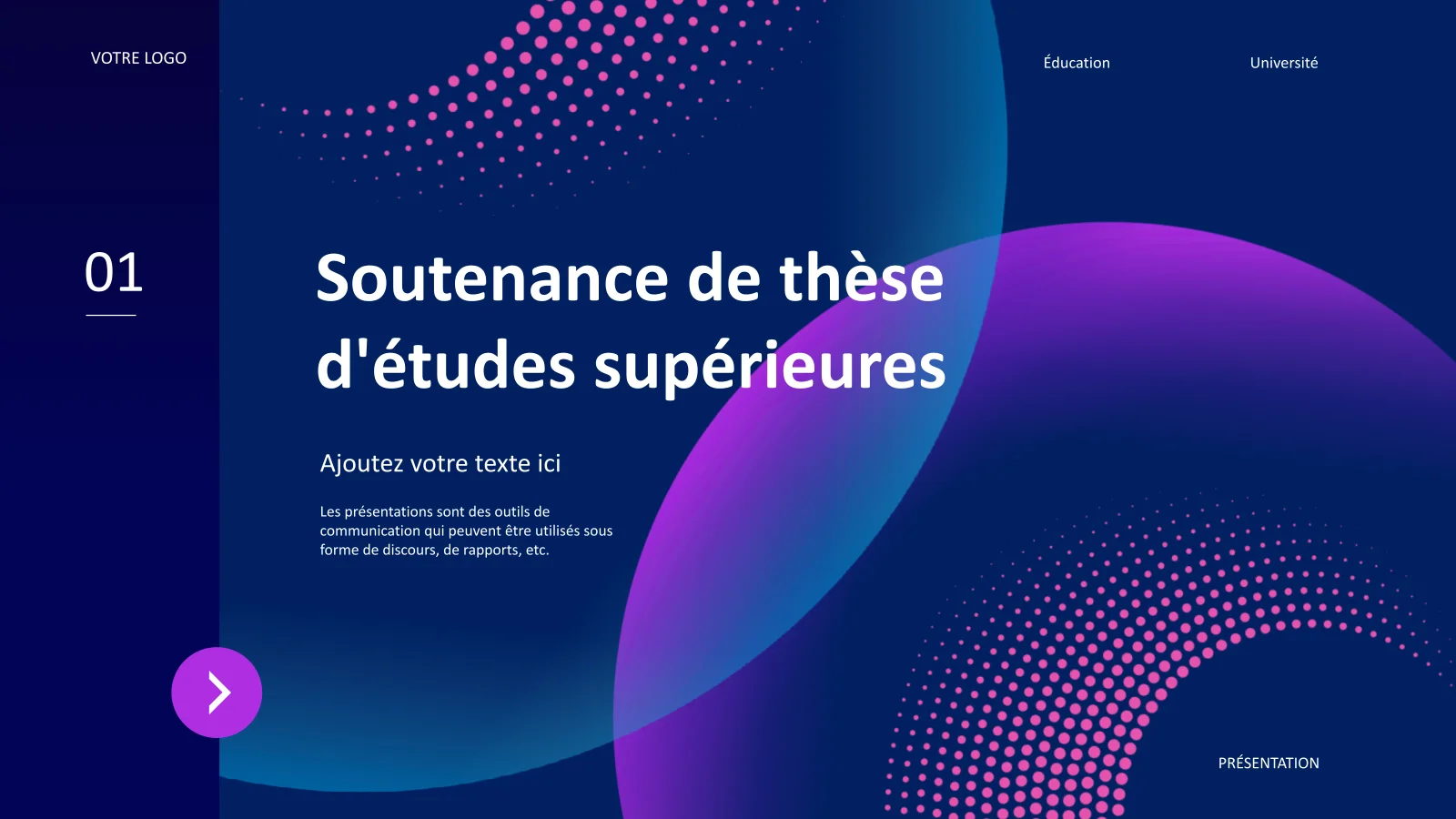Modèle Ppt de soutenance de thèse d'études supérieures - Professionnel et moderne