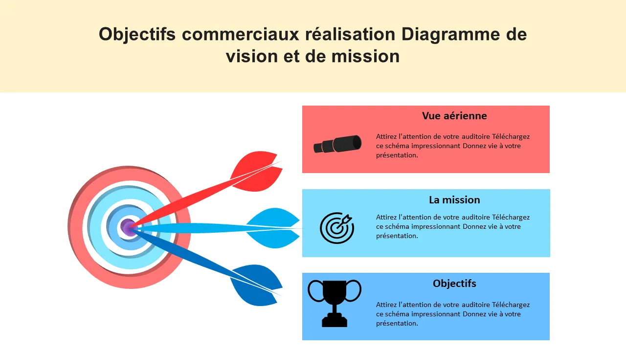 Modèles Powerpoint de diagramme de vision et de mission pour la réalisation des objectifs commerciaux