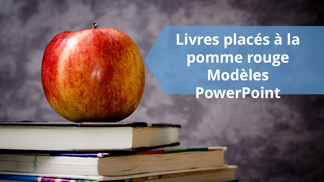 Modèles PowerPoint de livres placés de pomme rouge pour les présentations professionnelles